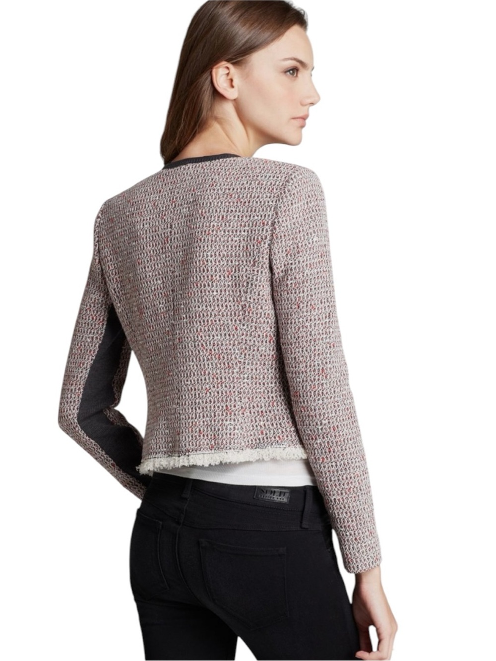 Rebecca Taylor Cutaway Leather Trim Tweed Jacket size 8 - Picture 2 of 10